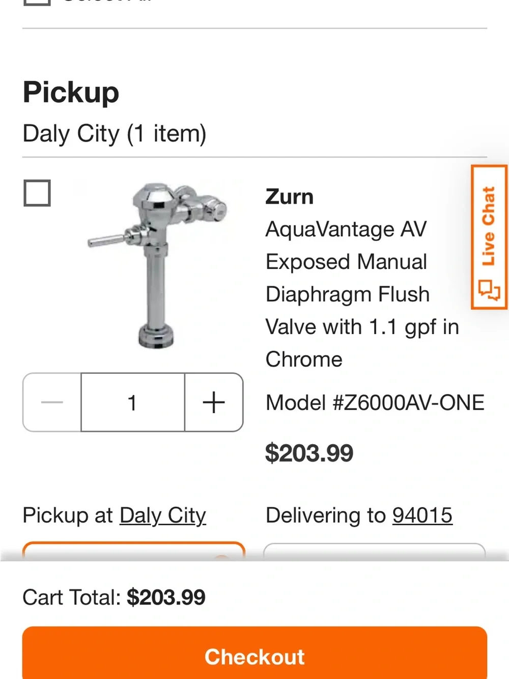 Zurn Z6000AV-ONE AquaVantage Exposed Manual Diaphragm Water Closet Flush Valve